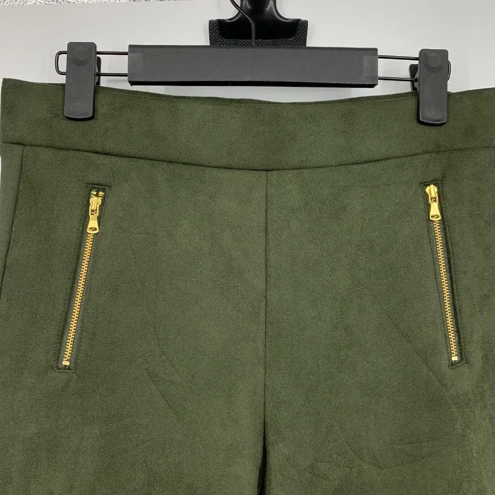 LOFT Leggings Green Faux Suede Zip Skinny Ankle Pull On - Picture 3 of 10